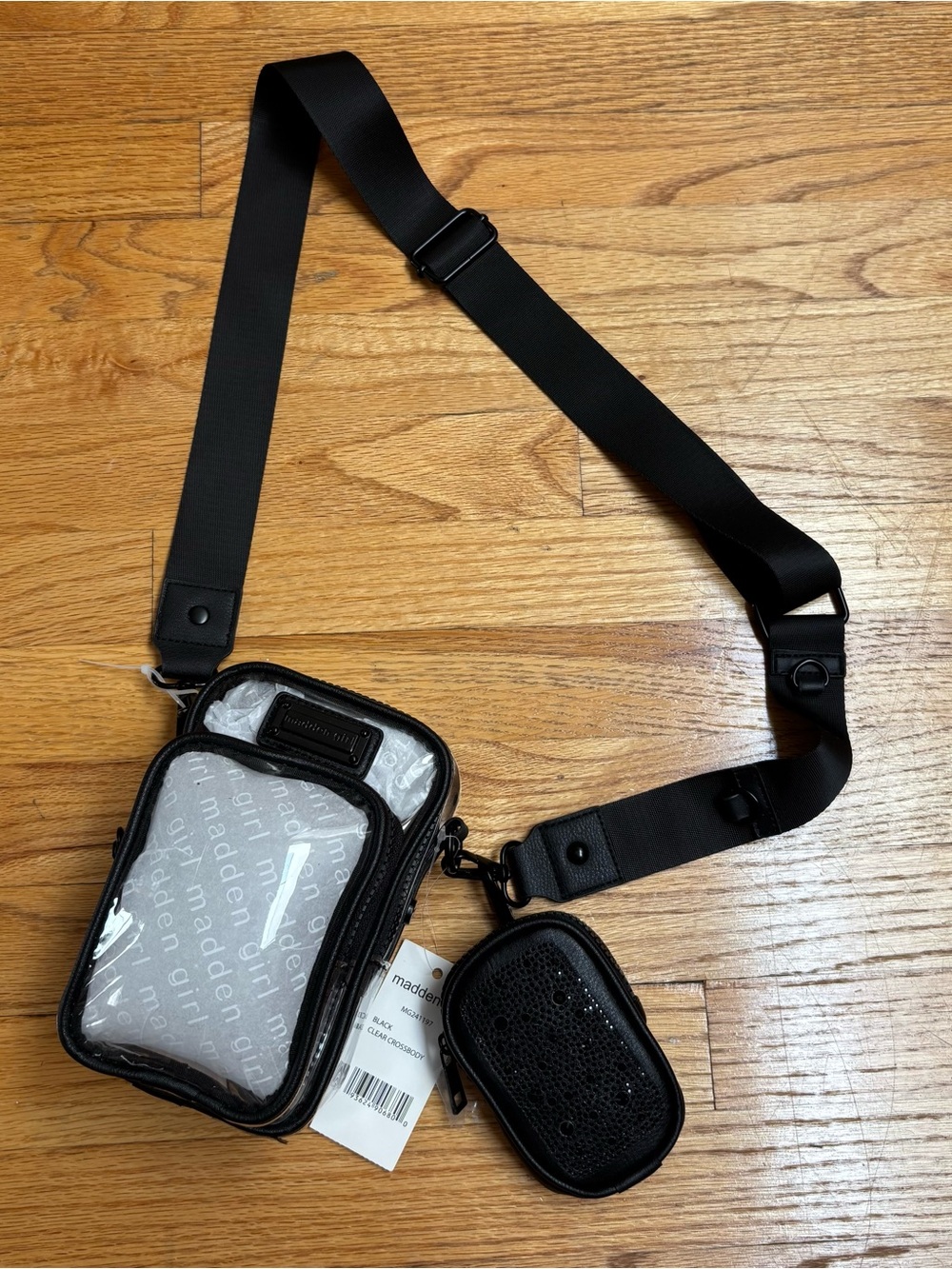 NWT Madden Girl Black + Clear Crossbody Purse & Mini Sequin Pouch